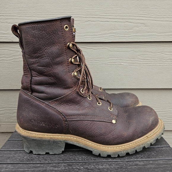 Carolina Elm 8" Steel Toe Logger Boots Brown Leather Unlined Mens Size 15 D - Picture 1 of 16